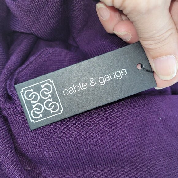 Cable & Gauge Sweater Women L Purple Off- Shoulder Wide Collar Scalloped Hem New - Picture 8 of 13
